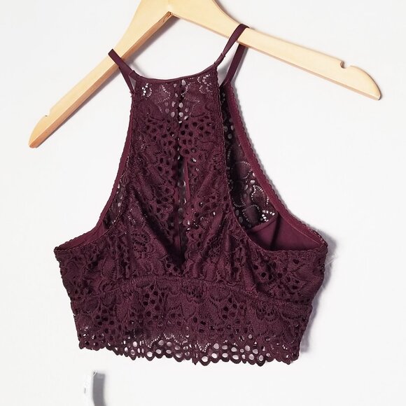 NEW Aerie High Neck Lace Bralette M Keyhole Stretch Comfort Lounge Sexy Romantic - Picture 6 of 16